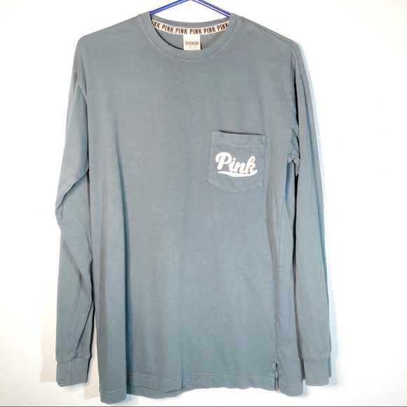 PINK Victoria's Secret Tops - Pink Victoria’s Secret Long Sleeve Pocket Tee Blue